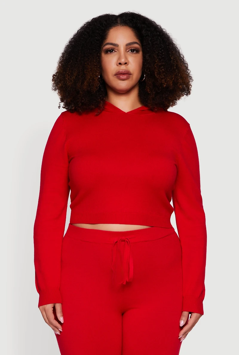 Plus Hooded Pull Over Crop Sweater