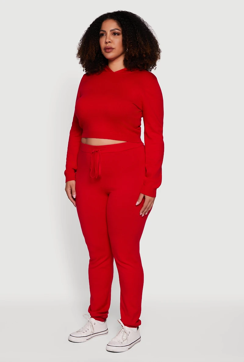 Plus Hooded Pull Over Crop Sweater