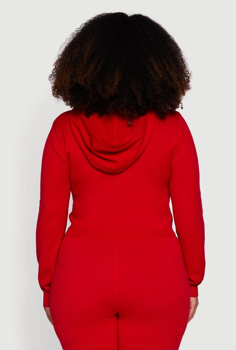 Plus Hooded Pull Over Crop Sweater