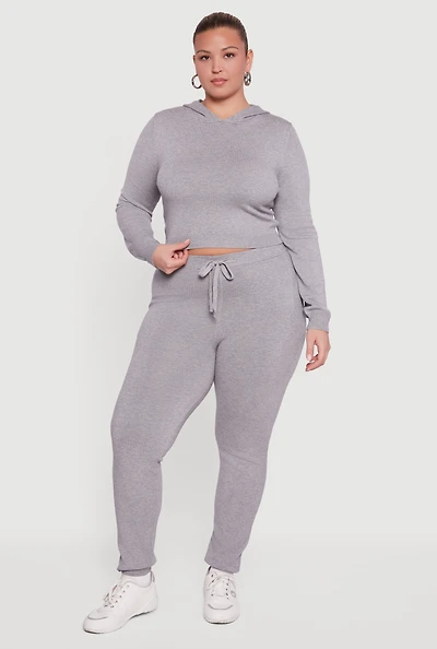 Womens Plus Drawstring High Waisted Brushed Knit Joggers,