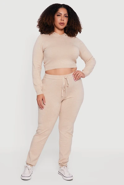 Plus Drawstring High Waisted Brushed Knit Joggers