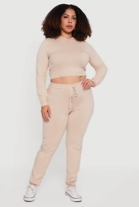 Plus Drawstring High Waisted Brushed Knit Joggers