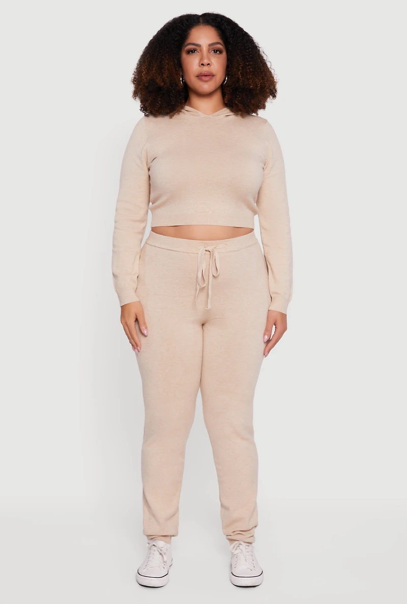 Plus Drawstring High Waisted Brushed Knit Joggers