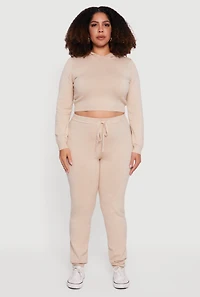 Plus Drawstring High Waisted Brushed Knit Joggers