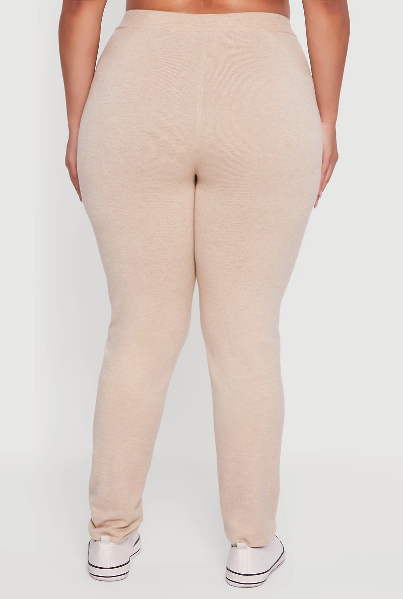 Plus Drawstring High Waisted Brushed Knit Joggers