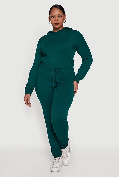 Womens Plus Drawstring High Waisted Brushed Knit Joggers,