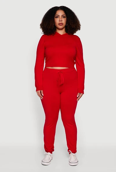 Plus Drawstring High Waisted Brushed Knit Joggers