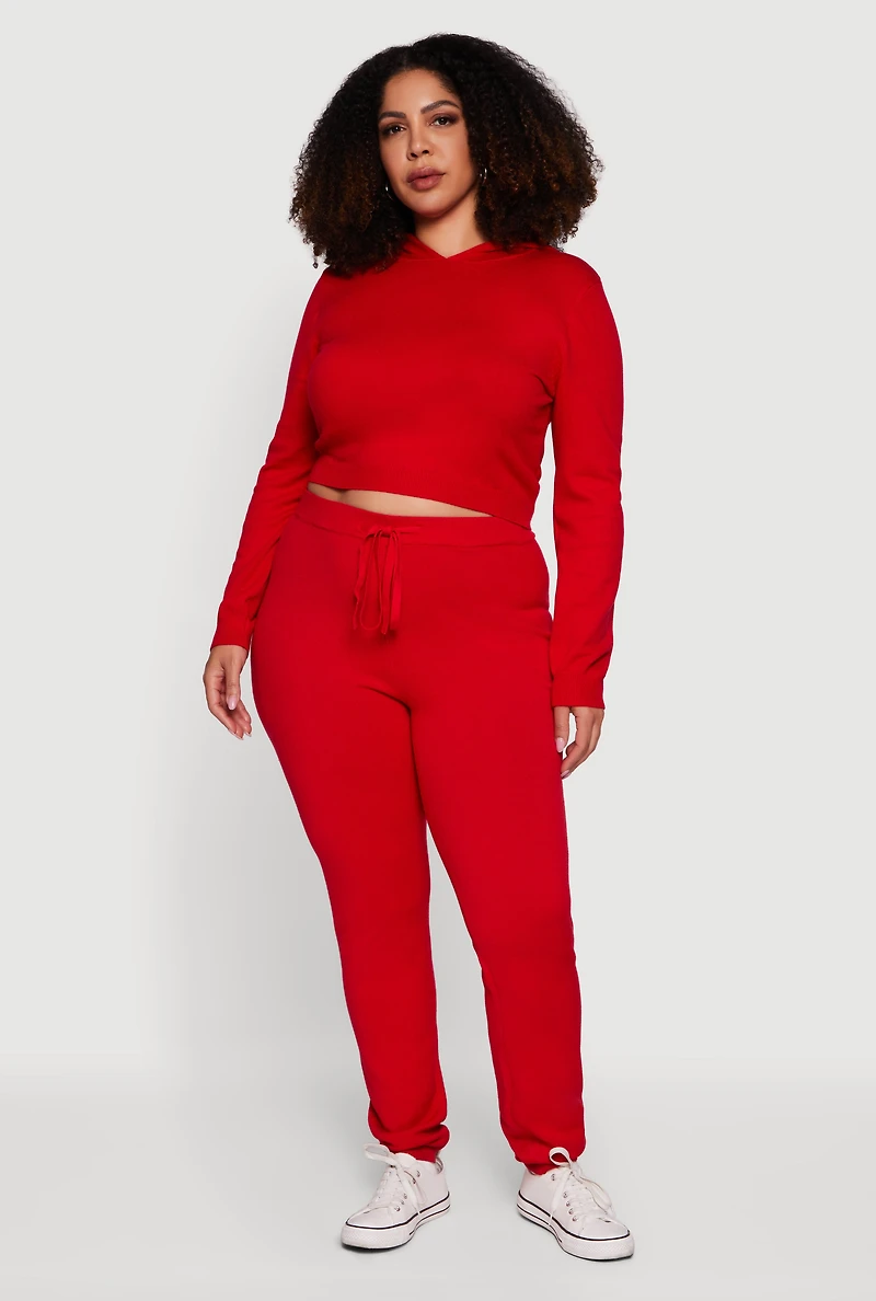 Plus Drawstring High Waisted Brushed Knit Joggers