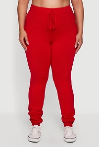 Plus Drawstring High Waisted Brushed Knit Joggers