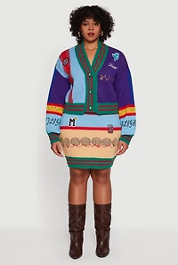 Plus Graphic Patch Color Blocked Knitted Mini Skirt