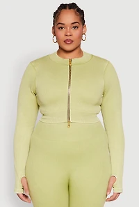 Womens Plus Size Daisy Acid Wash Track Jacket, Green, Size 1X