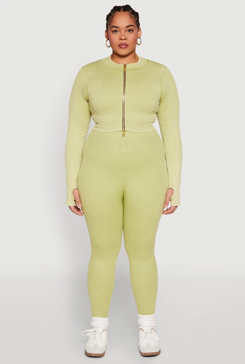 Womens Plus Size Daisy Acid Wash Track Jacket, Green, Size 1X