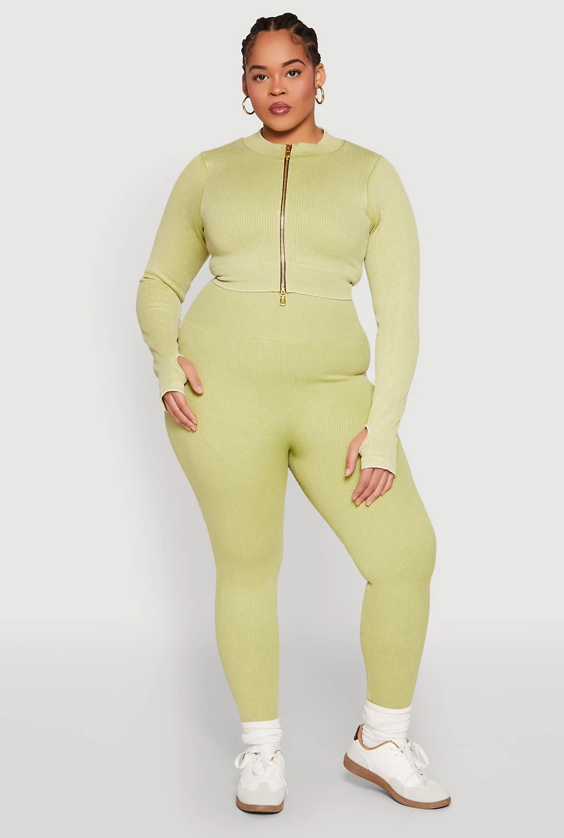 Womens Plus Size Daisy Acid Wash Track Jacket, Green, Size 1X