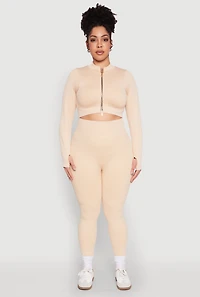 Womens Plus Size Daisy Compression Rib Acid Wash Leggings, Beige, Size 2X