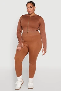 Plus Daisy Compression Rib Acid Wash Leggings