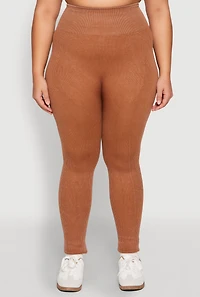 Plus Daisy Compression Rib Acid Wash Leggings