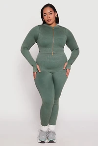 Plus Daisy Compression Rib Acid Wash Leggings