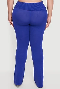 Womens Plus Ribbed Knit Fold Over Flare Pants, 3X