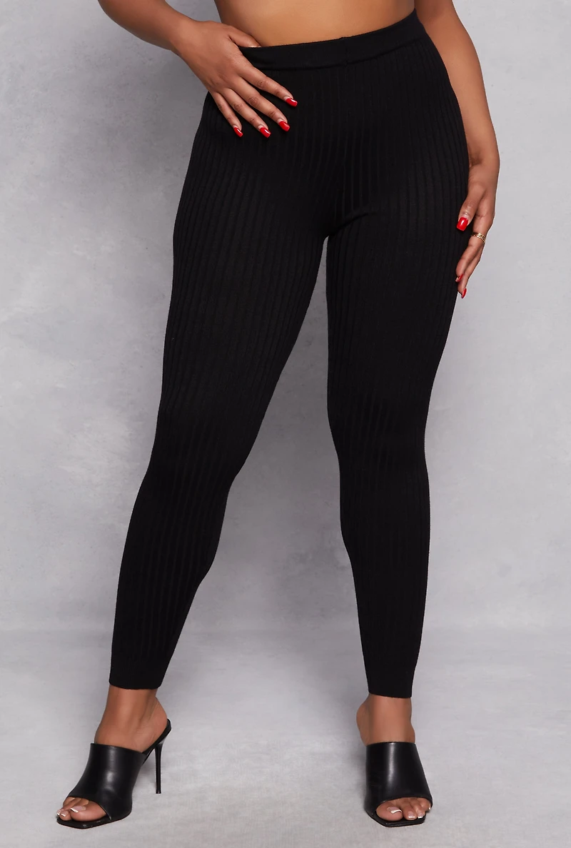 Plus Daisy Ribbed Knit Leggings