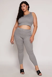 Womens Plus Size Daisy Ribbed Knit Leggings, Grey, Size 1X