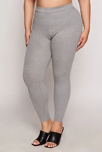 Womens Plus Size Daisy Ribbed Knit Leggings, Grey, Size 1X