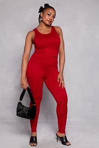 Womens Plus Size Daisy Ribbed Knit Tank Top, Red, Size 1X