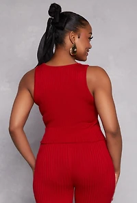 Womens Plus Size Daisy Ribbed Knit Tank Top, Red, Size 1X
