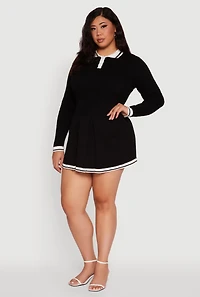 Womens Plus Size Ribbed Knit Crop Varsity Stripe Sweater, Black, Size 3X