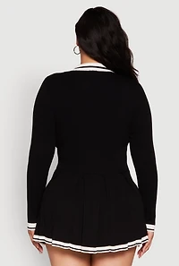 Womens Plus Size Ribbed Knit Crop Varsity Stripe Sweater, Black, Size 3X