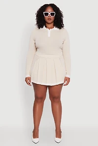 Womens Plus Ribbed Knit Crop Varsity Stripe Sweater,