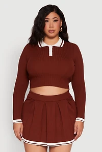 Plus Ribbed Knit Crop Varsity Stripe Sweater