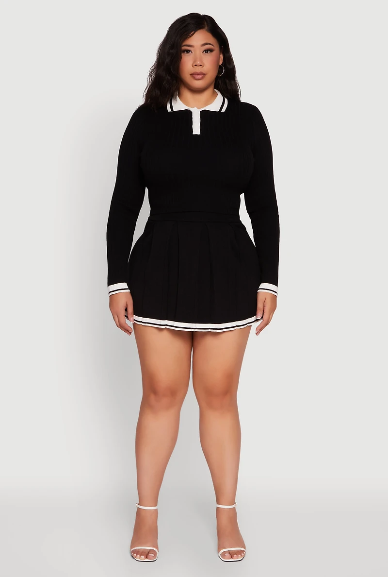 Plus High Waisted Varsity Stripe Pleated Skort