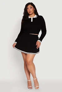 Womens Plus High Waisted Varsity Stripe Pleated Skort,