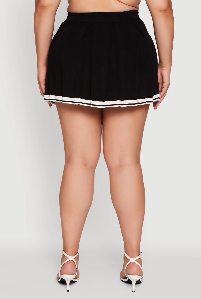Womens Plus High Waisted Varsity Stripe Pleated Skort,