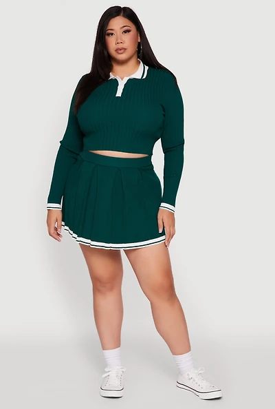 Womens Plus High Waisted Varsity Stripe Pleated Skort,
