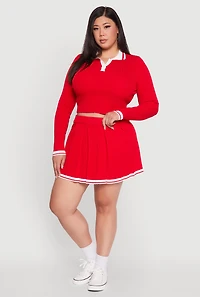 Plus High Waisted Varsity Stripe Pleated Skort