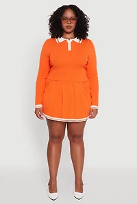 Womens Plus Size High Waisted Varsity Stripe Pleated Skort, Orange, Size 2X