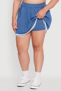 Womens Plus High Waisted Varsity Stripe Pleated Skort, Blue,