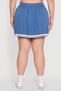 Womens Plus High Waisted Varsity Stripe Pleated Skort, Blue,