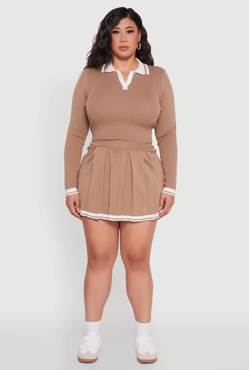 Womens Plus High Waisted Varsity Stripe Pleated Skort,