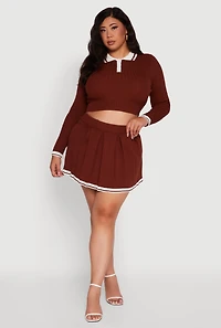 Plus High Waisted Varsity Stripe Pleated Skort