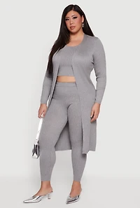 Plus Ribbed Knit Open Front Duster