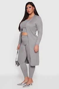 Plus Ribbed Knit Open Front Duster