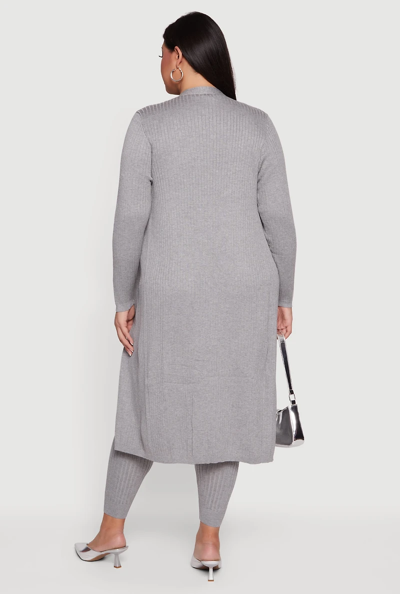 Plus Ribbed Knit Open Front Duster