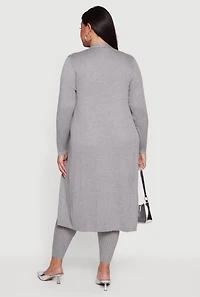 Plus Ribbed Knit Open Front Duster