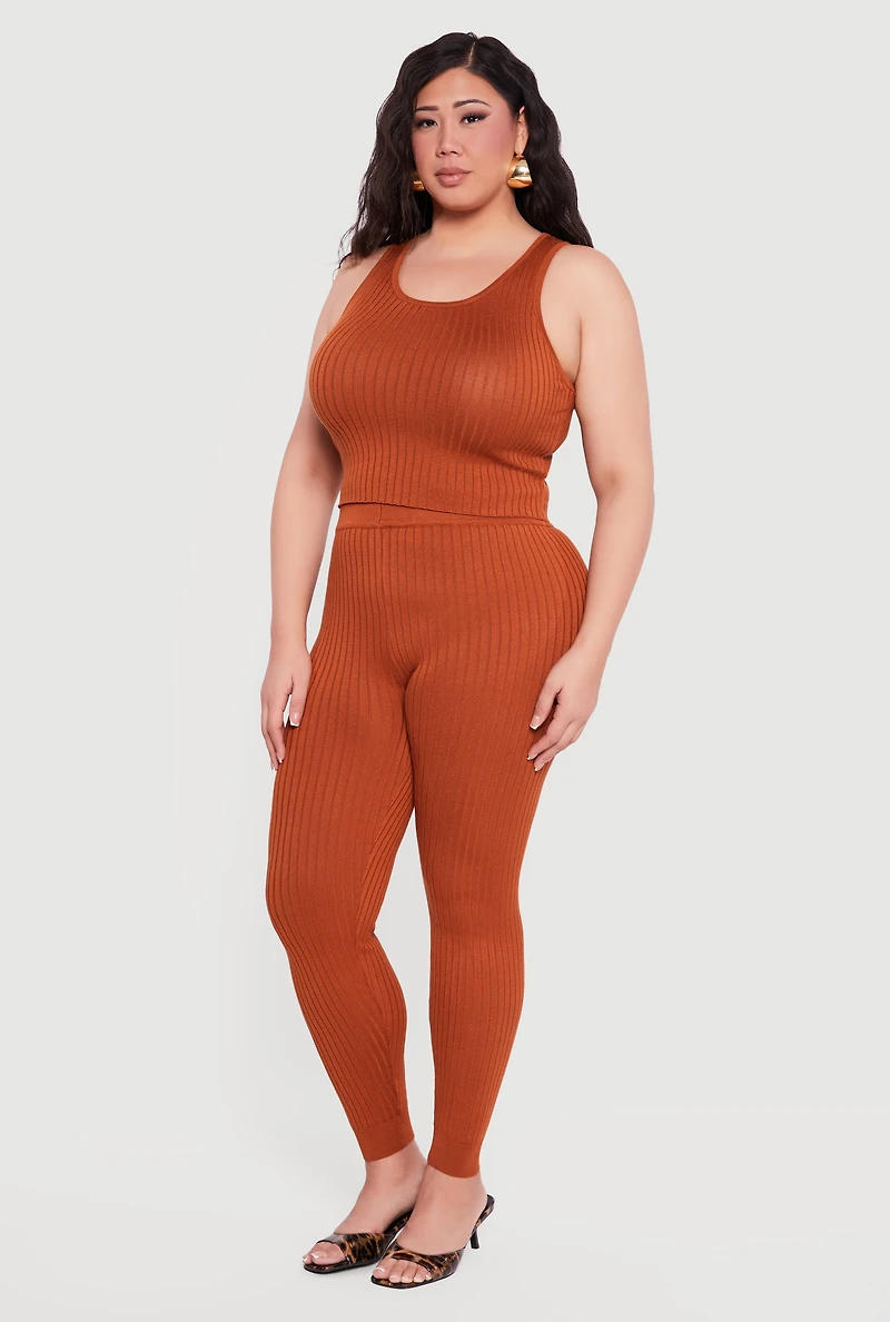 Plus Ribbed Knit Sleeveless Scoop Neck Crop Top