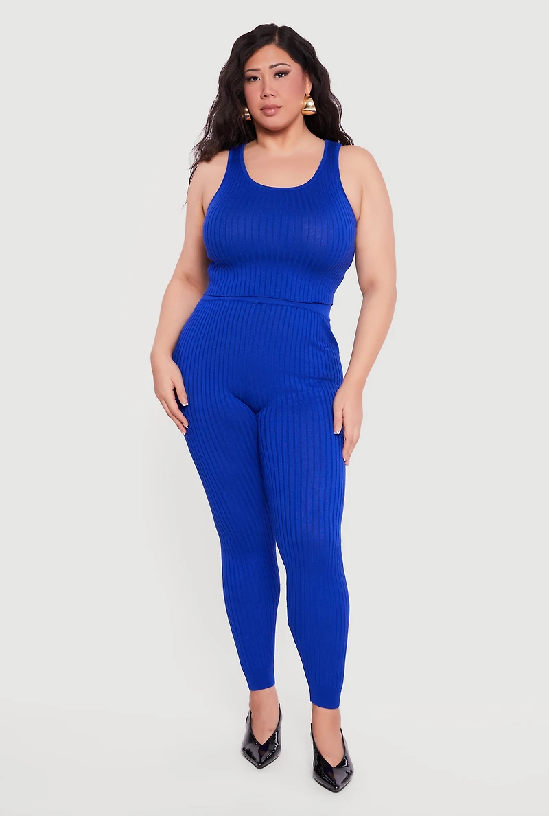 Plus Ribbed Knit Sleeveless Scoop Neck Crop Top