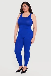 Plus Ribbed Knit Sleeveless Scoop Neck Crop Top