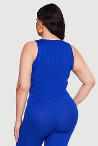 Plus Ribbed Knit Sleeveless Scoop Neck Crop Top