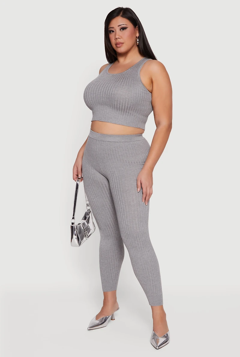 Plus High Waisted Ribbed Knit Leggings